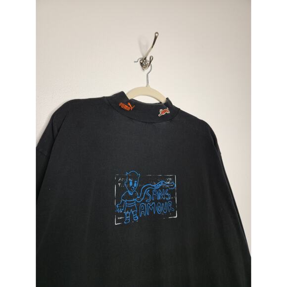 Vintage Puma Sans Amour Mock Neck Black Large Art Sports 90s School University - Picture 4 of 6